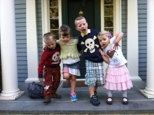 Two of these kids are dressed entirely in hand-me downs...  September 2014